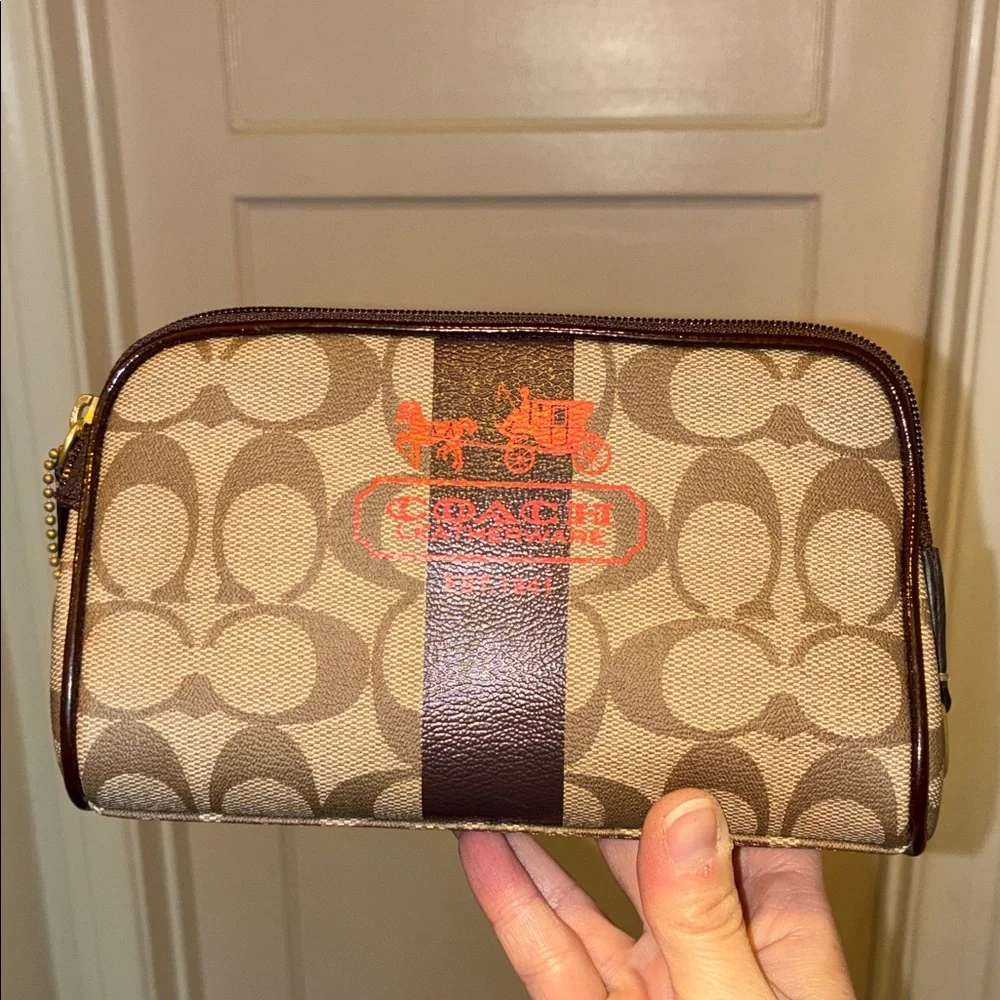 NEW Y2K VINTAGE Coach SIGNATURE HERITAGE STRIPE MAKEUP BAG COSMETICS TOILETRY